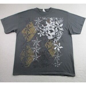 Skull Crown Stars‎ Shirt Mens XL Gray Graphic Gothic Distressed Alstyle